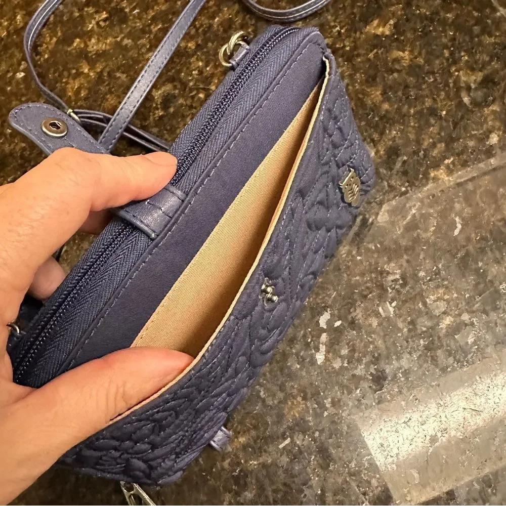 Sakroots Navy Wallet Crossbody Bag, Compact Travel Quilted Wristlet